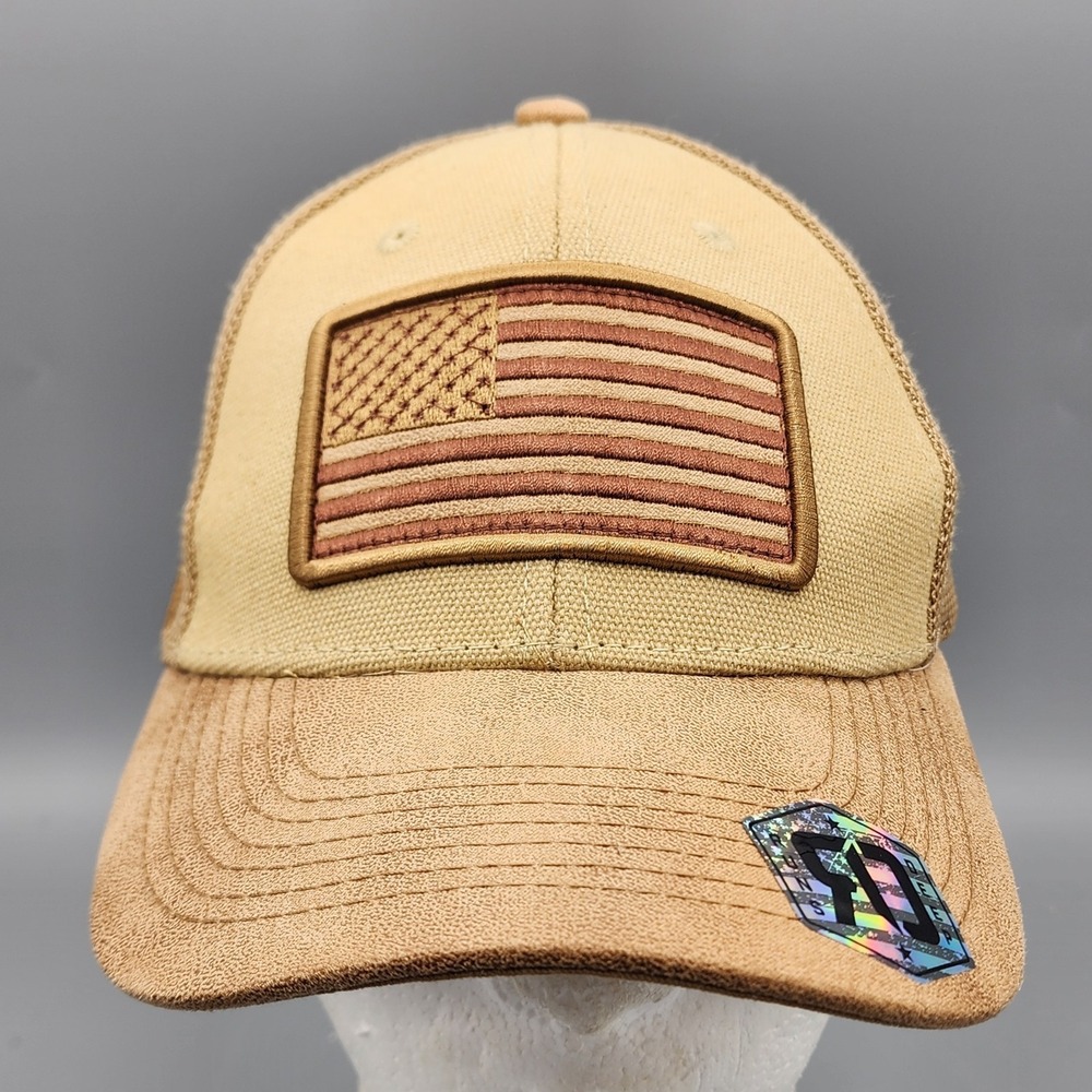Runs Deep Tactical‎ American Flag Snapback Mesh Cap Tan Brown Military RDUSA02